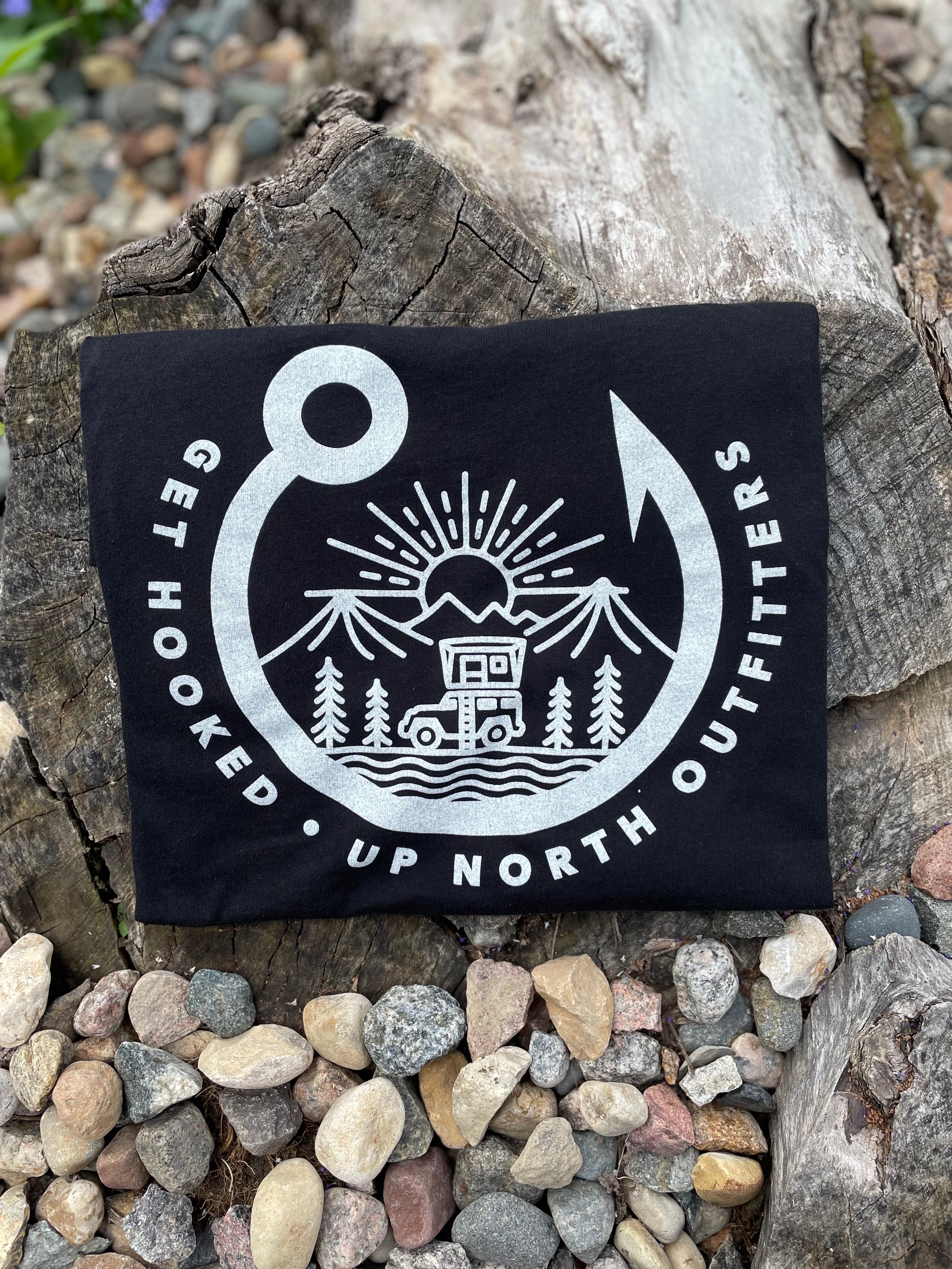 UpNorth Outfitters Camper Tee. Black, Get Hooked Up North Outfitters. Up North Minnesota, Wisconsin, South Dakota UpNorth Up north Outdoors